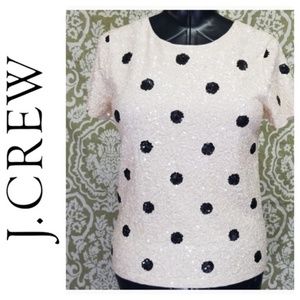 J. Crew Black/Cream Polka Dot Sequin Shirt Sz. M